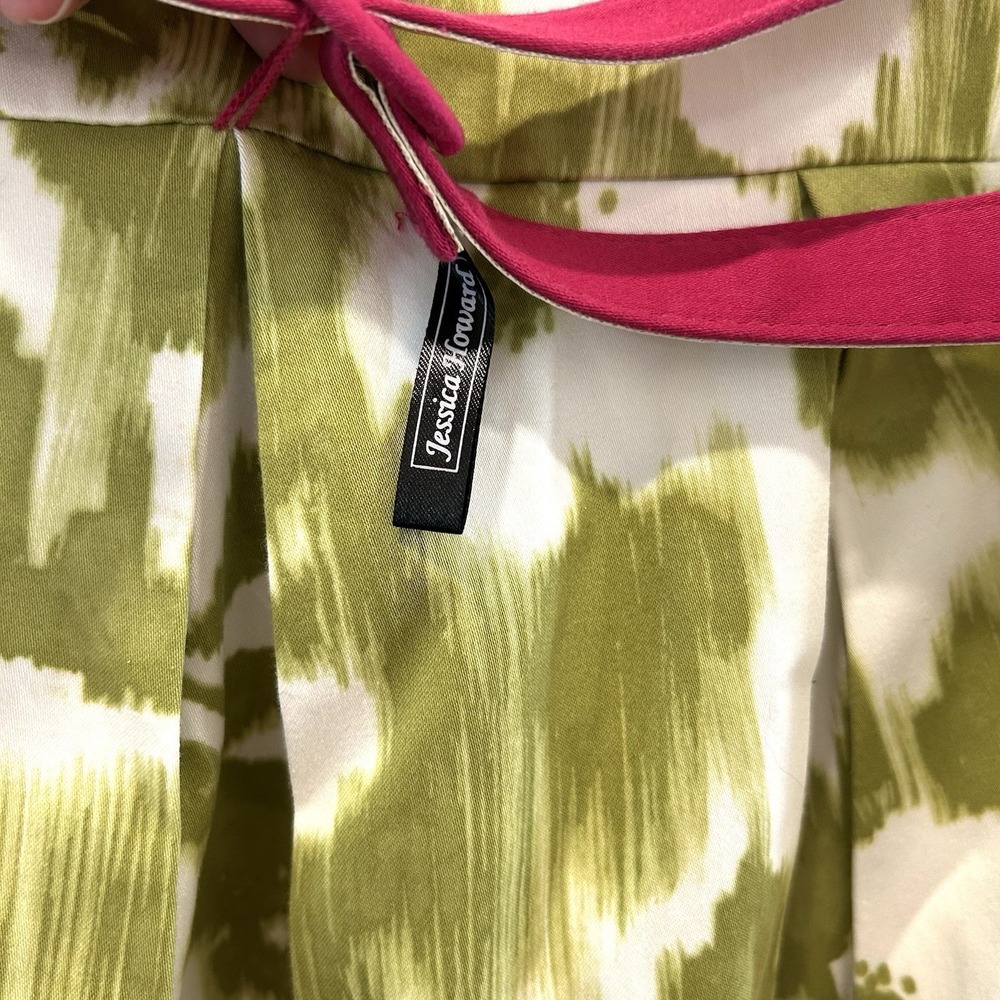 Jessica Howard Floral Green Party Dress Pink Belt Size 10P POCKETS - Picture 4 of 8